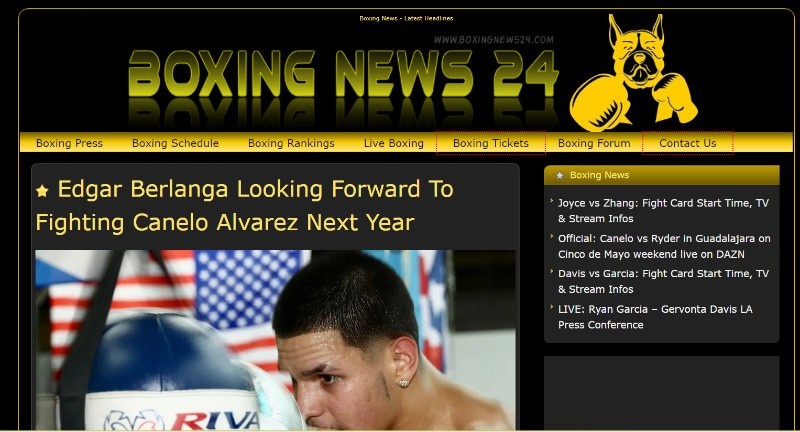 Giao diện cực kỳ đơn giản của trang web boxing the giới mới nhất BoxingNews24.com
